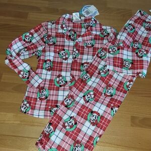 Disney Mickey Mouse Christmas Kids Red and Green Plaid Pajamas Size 8